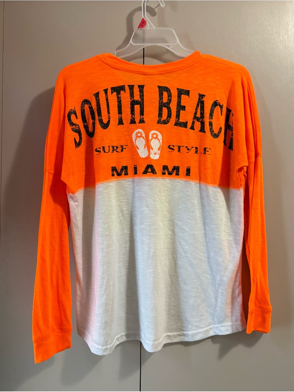 South Beach Miami Colorblock Long Sleeve Top - Neon Orange & White Ladies L